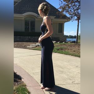 Betsy & Adam Size 6 Navy Jeweled Dress